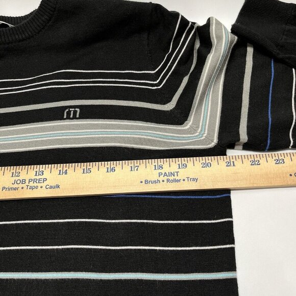 Travis Mathew Sweater Men’s M Black Striped Crew Neck‎ Pullover Golf Lightweight - Picture 9 of 10